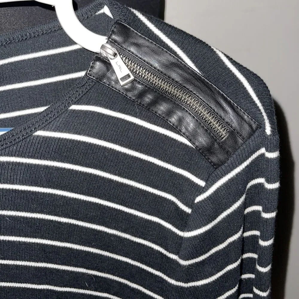 LAUREN Ralph Lauren Knit Top Womens XL Zipper Shoulder LS Ribbed Sweater